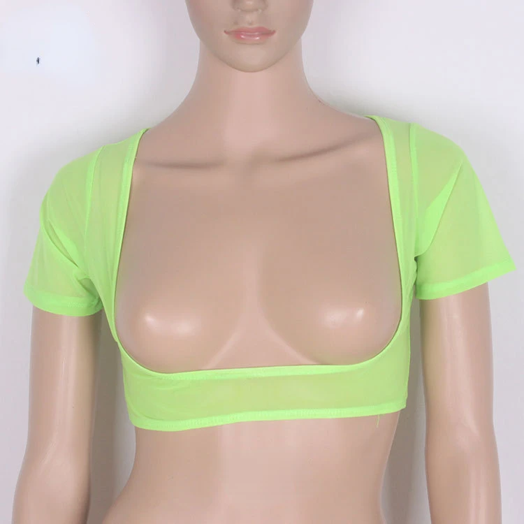 Frauen Bauchtanz Crop Top sexy dehnbare Mesh Top Kurzarm Brust Tanz kleidung Bottom ing Kleidung Bauchtanz Zubehör