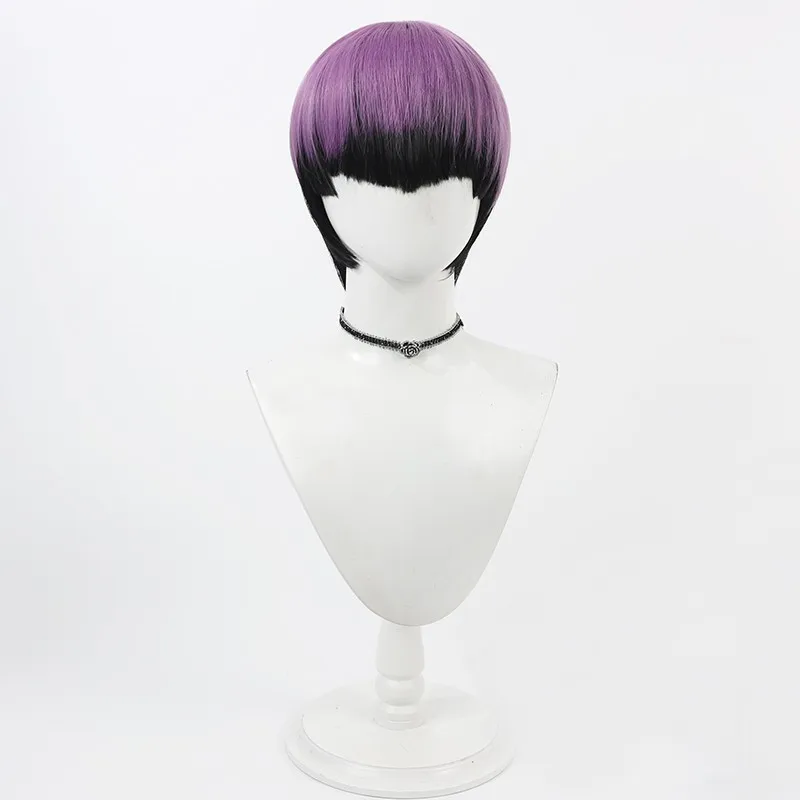 Kaiju Nr. 8 Hoshina Soshiro Cosplay-Perücke, lila, schwarz, mit Farbverlauf, Kopfhaut, Halloween-Geschenk