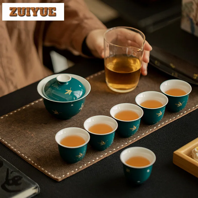 

Gold Stamp Butterfly Sky-clearing Blue Tea Set Complete Set Aesthetic Tea Ceremony Set Teapot And Tea Cup Set Cafes Ornaments