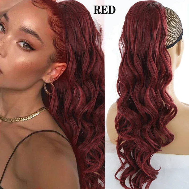 

Synthetic Long Wavy Ponytail Extensions for Black Women Red Blond Ash Brown Drawstring Ponytail Clip in Hairpiece