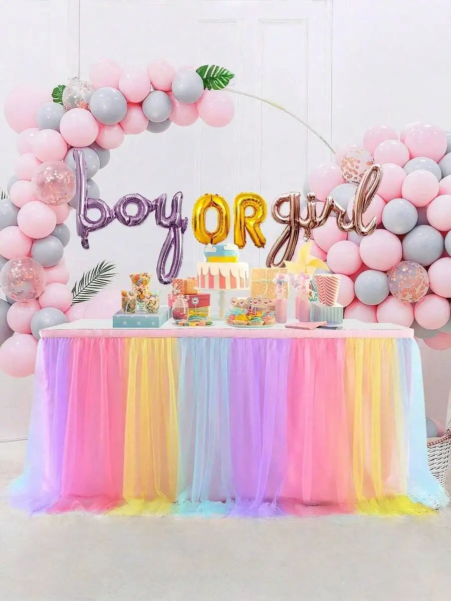 1 piece of colorful ruffled tulle table skirt, suitable for rectangular and round tables - perfect for birthday parties, weddings, bridal showers, cake table decorations, and all celebrations