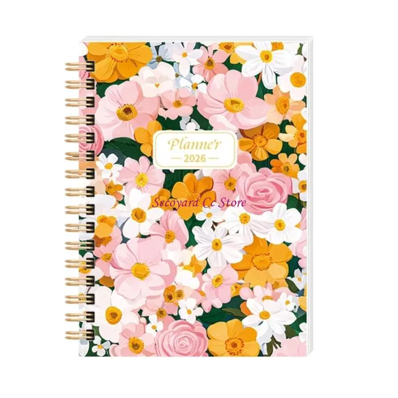 N3UC Paper Planner Notebook 2026 with Wirebound Binding and Floral Cover for Desk Planning, Meeting Note and Study Use