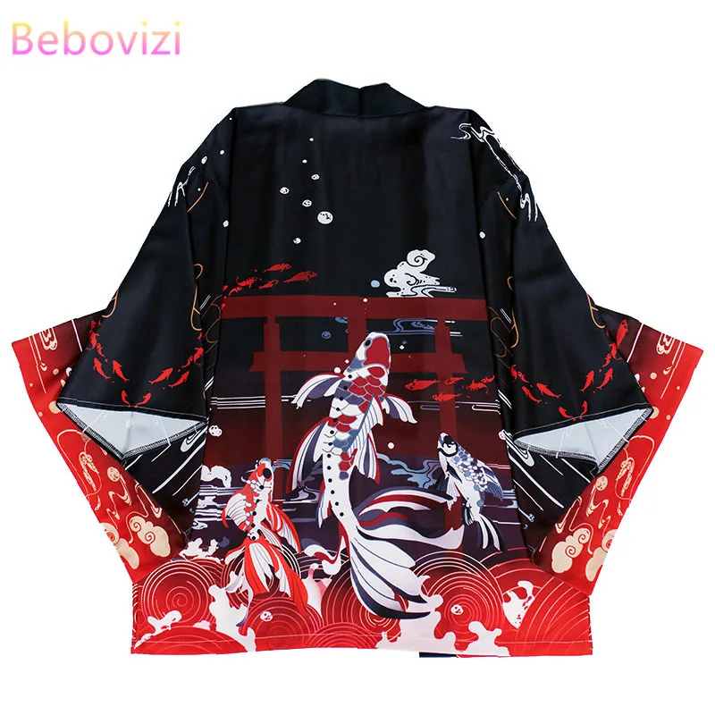 2021 New Summer Carp Printing Loose Japanese Streetwear Cardigan Women Men Harajuku Haori Kimono Cosplay Blouse Top Yukata