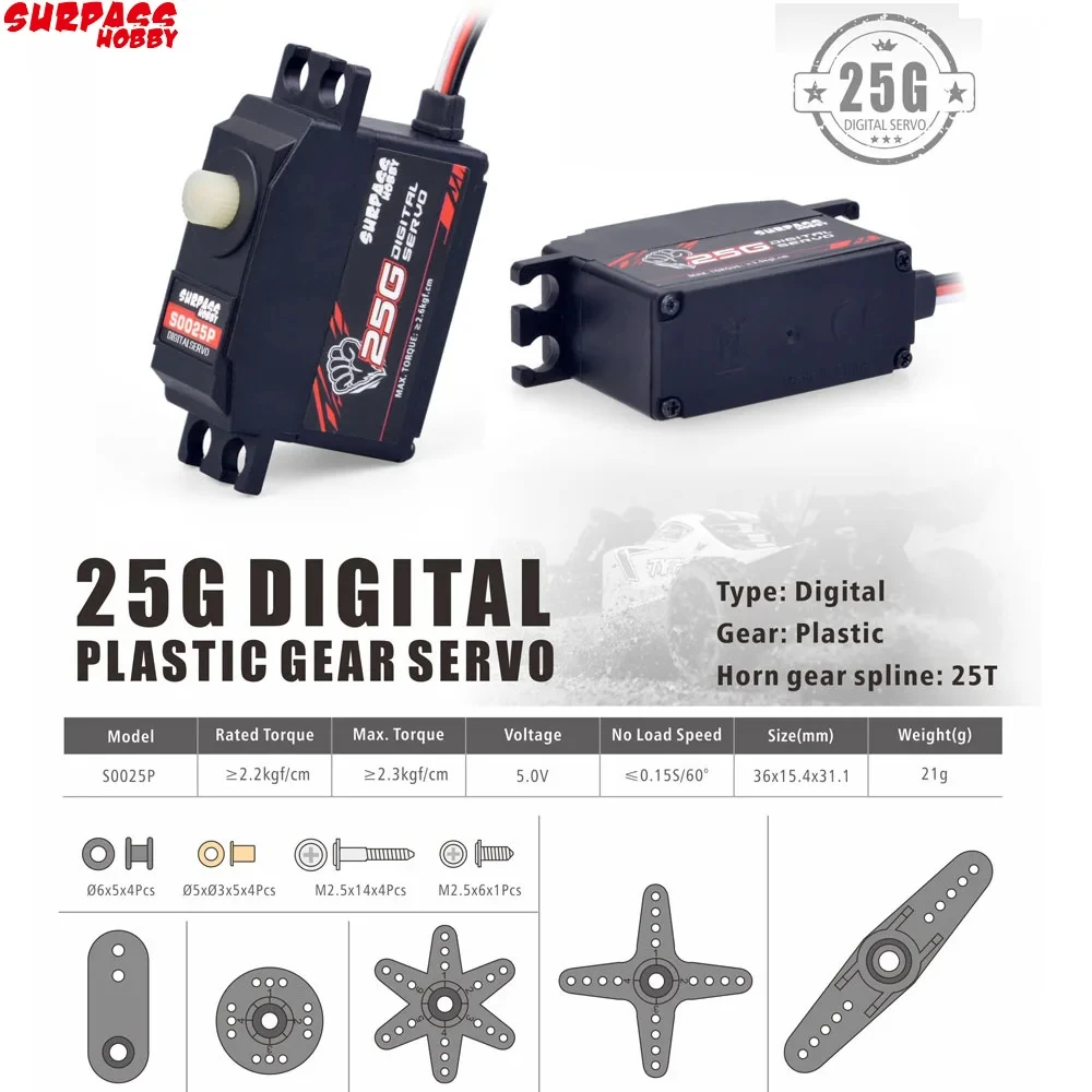 SURPASS HOBBY S0025P 25g Servo de engrenagem de plástico 2.3KG Servo digital para 1/12 RC Car Aeronave Barco RC Robô Modelo RC