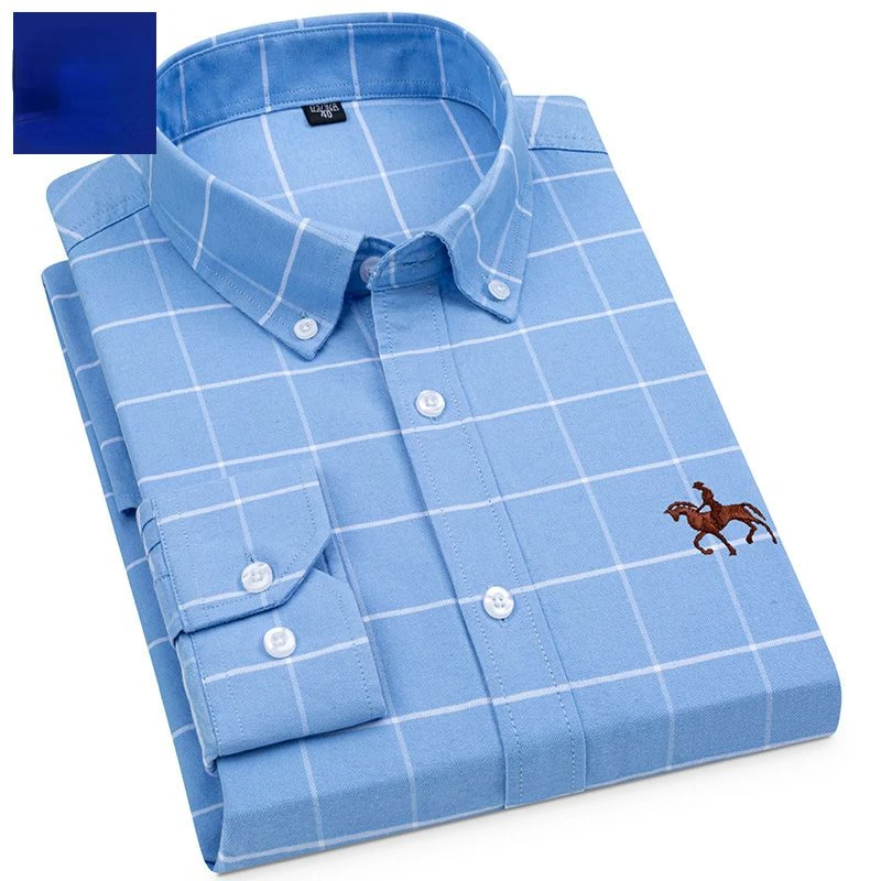 100% Cotton Casual Shirts for Men Classic Oxford Long-Sleeve Striped Shirt Ideal for Spring and Autumn