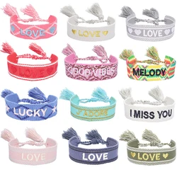 Boho Woven Embroidery Love Wrist Knitted Wrap Bracelets String Rope Handmade Weaving Braided Tassels Ethnic Women Men Jewelry