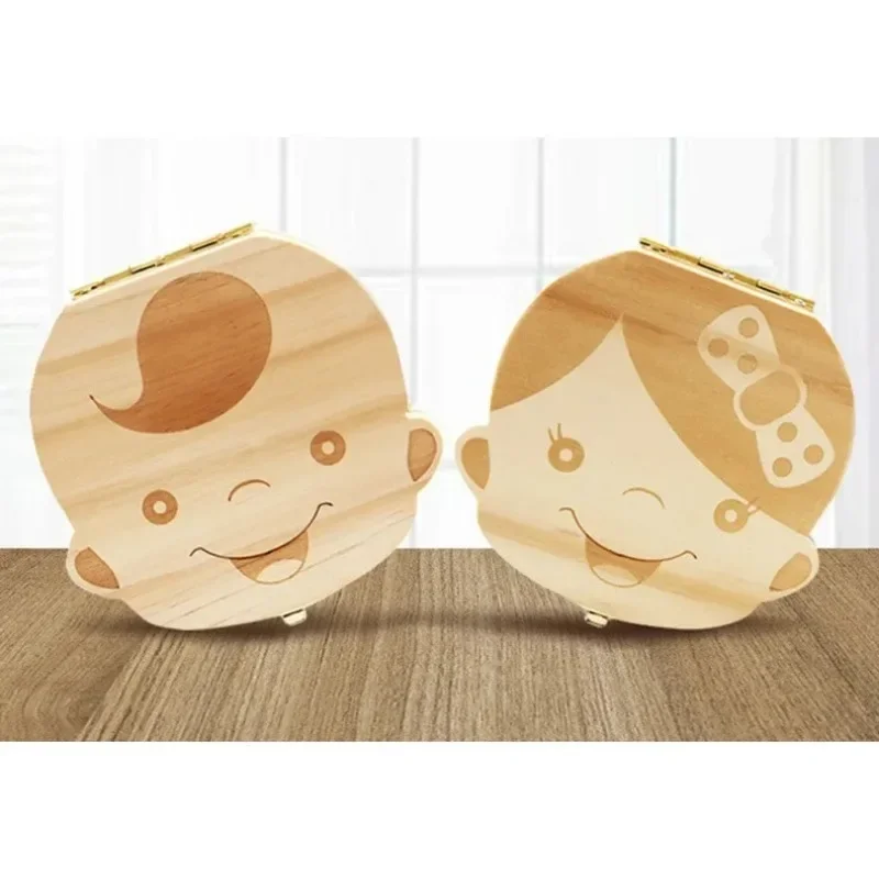 Baby Wood Tooth Box Boys Girls Kids Souvenirs Wood Storage Box Milk Teeth Storage Collect Umbilica Save Gifts English Organizer