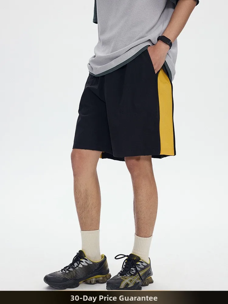 

Мужские летние спортивные шорты прямого кроя в стиле ретро с цветными вставками, быстросохнущие, длиной до колена, для уличной моды, повседневные, молодежные, модные