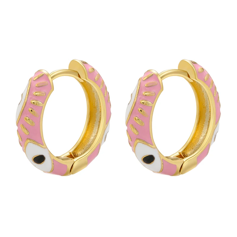 HECHENG, Creative Enamel Geometric Eyes Hoop Earrings Fashion gold color Round small Hoop Earring for women Jewelry Wholesale