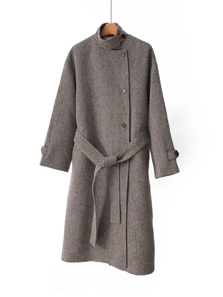 Wool herringbone corset coat, 2026 autumn/winter women's minimalist beaded shiny high-quality women's coat