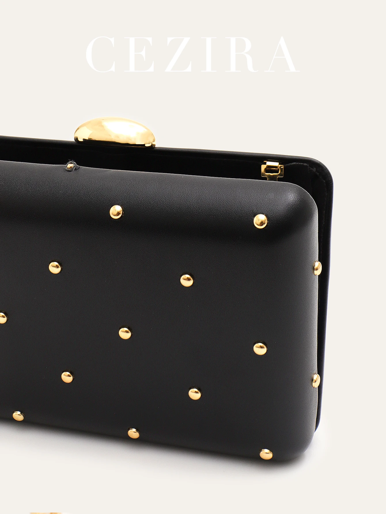 Moda feminina elegante glamourosa pu couro vegano embreagem luxo rebites caixa quadrada bolsa longa corrente saco de noite festa feriado