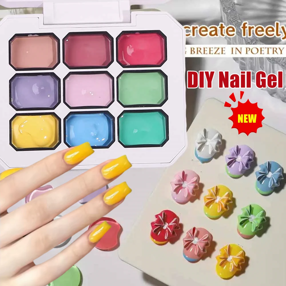 

9 Color/Box Solid Color Nail Polish Gel Summer Painting Nail Polish Patting Glue for DIY Nail Salon Gradient Smudging Nail Gel