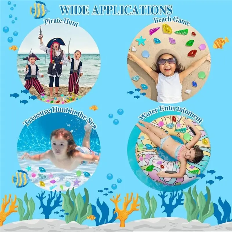 B78B-Colorful Diving Gem Pool 24Pcs With Pirate Treasure Chest Underwater Swimming Pool Game Set Gemstone