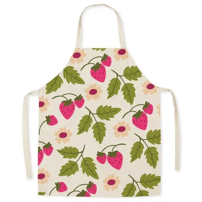 Fruit Adult Linen Sleeveless Apron Cartoon Cute Strawberry Pattern Kitchen Cooking Baking Bib Housework Cleaning Men\'s Apron