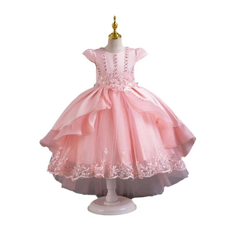 N95 Sweet Memory Girls Gown Children's Dresses Layered Beaded Flower Trailing Dresses Birthday Party Princess Dresses