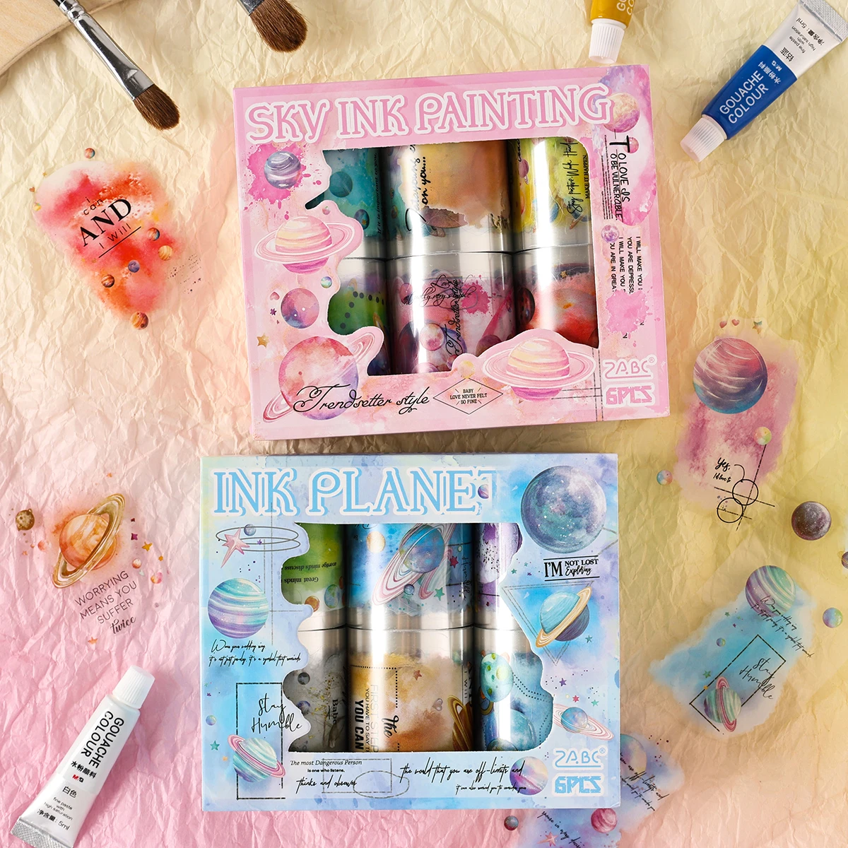 

6 rolls/box planet moon pattern stickers, suitable DIY notebooks, album decoration sticker rolls, creative supplies