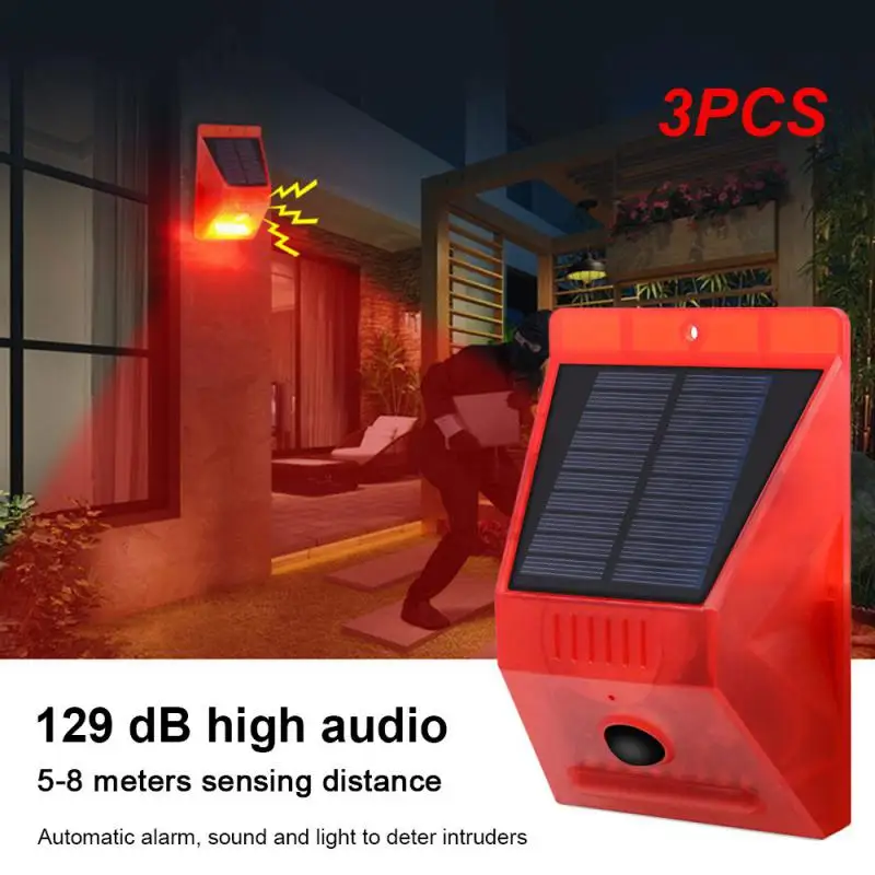 

3PCS Remote Control Alarm Warning Lights Solar Motion Sensor Warning Security Light Outdoor Wall Light Waterproof Lamp for
