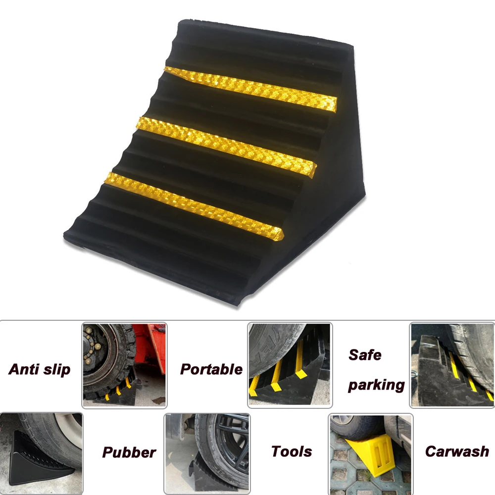 2PC Rubber Wheel Alignment Block Car Trailer Wheel Chock Triangular Anti Slip Blocks Parking Wedges High Strength Car Stopper