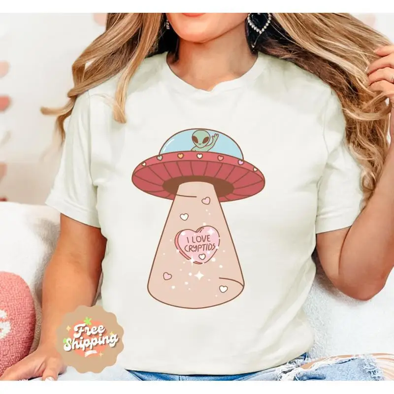 I Love Cryptids T Shirt Cryptid Valentine Alien Cute Funny Weirdcore