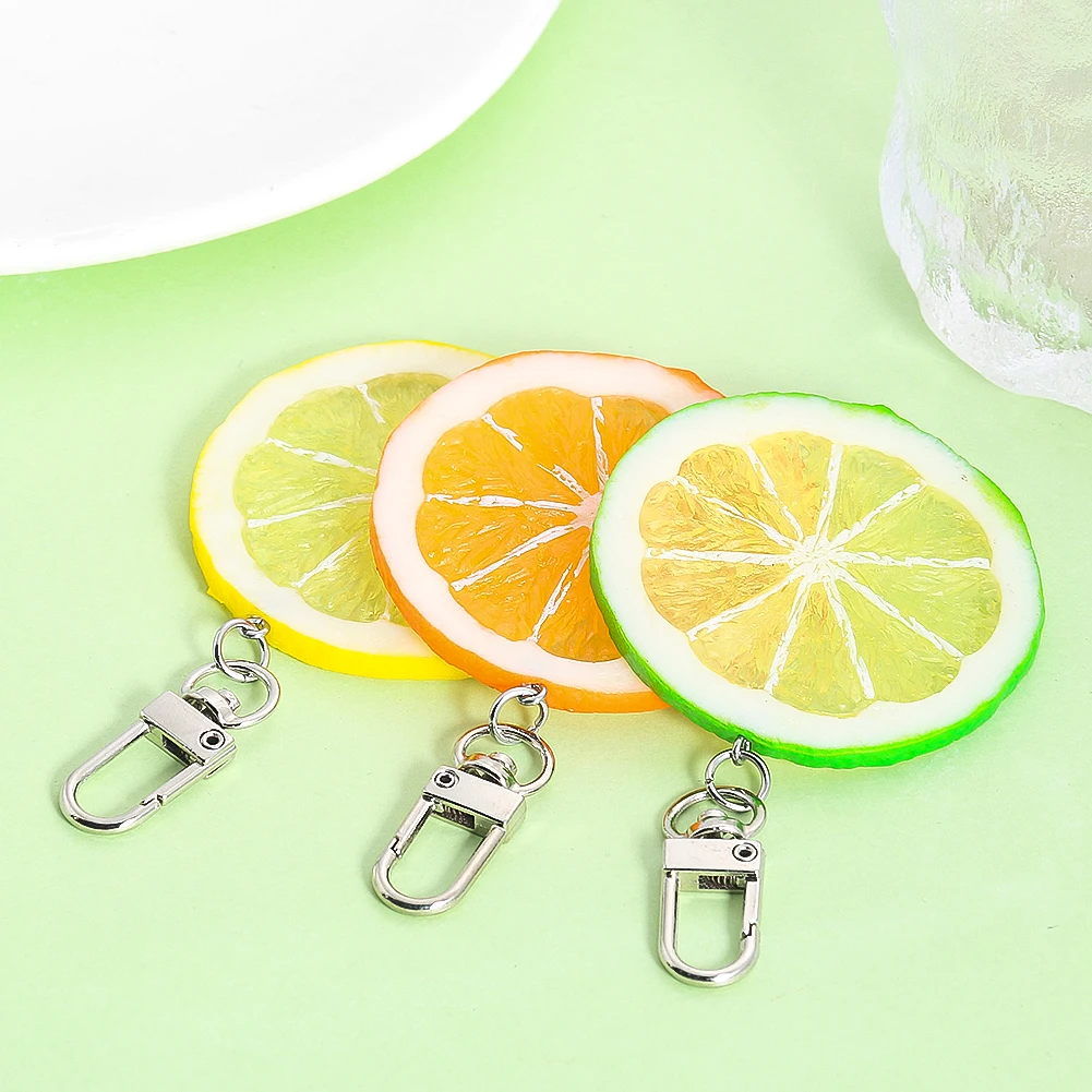 Lime Keychain Simulation Fruit Pendant Fresh Lemon Slice Cute Key Chain Hook for Dining Table Ornaments Citrus Limone Photo Prop