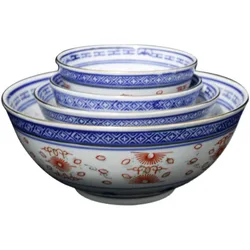 Blue And White Ceramic Noodle Soup Bowl Retro Rice Bowl Tableware