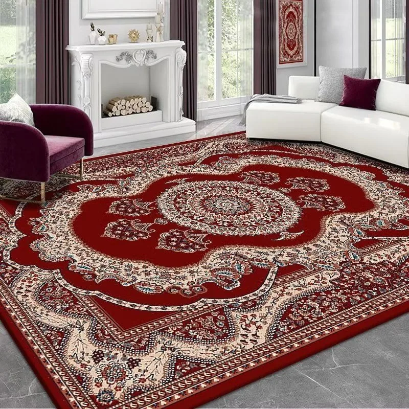 Retro Persian Kitchen floor carpet Non-slip Light Luxury Red Rug Room Decoration Aesthetic Bedroom Classical Mat Living Room