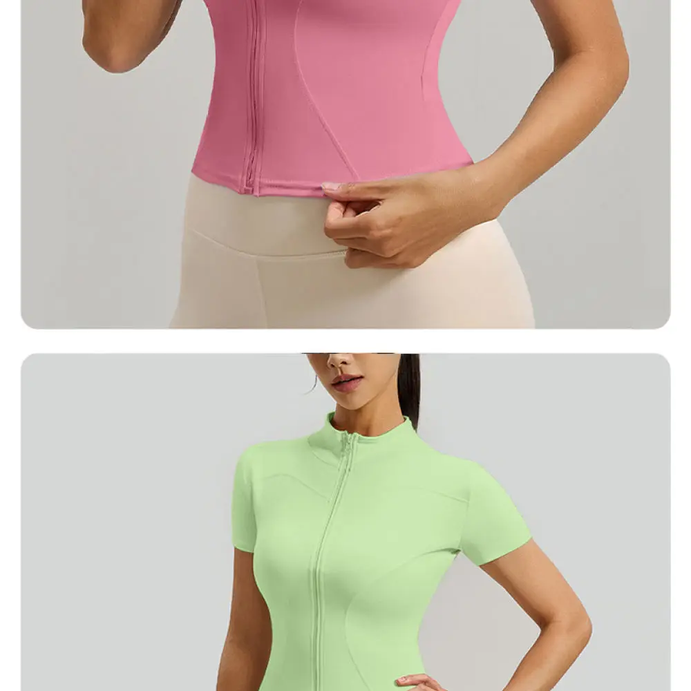 Slim Fit Yoga T Shirt Women Stand Collar Athletic Top Quick Dry Gym Clothes Breathable Fitness Running Sportswear High Elastic