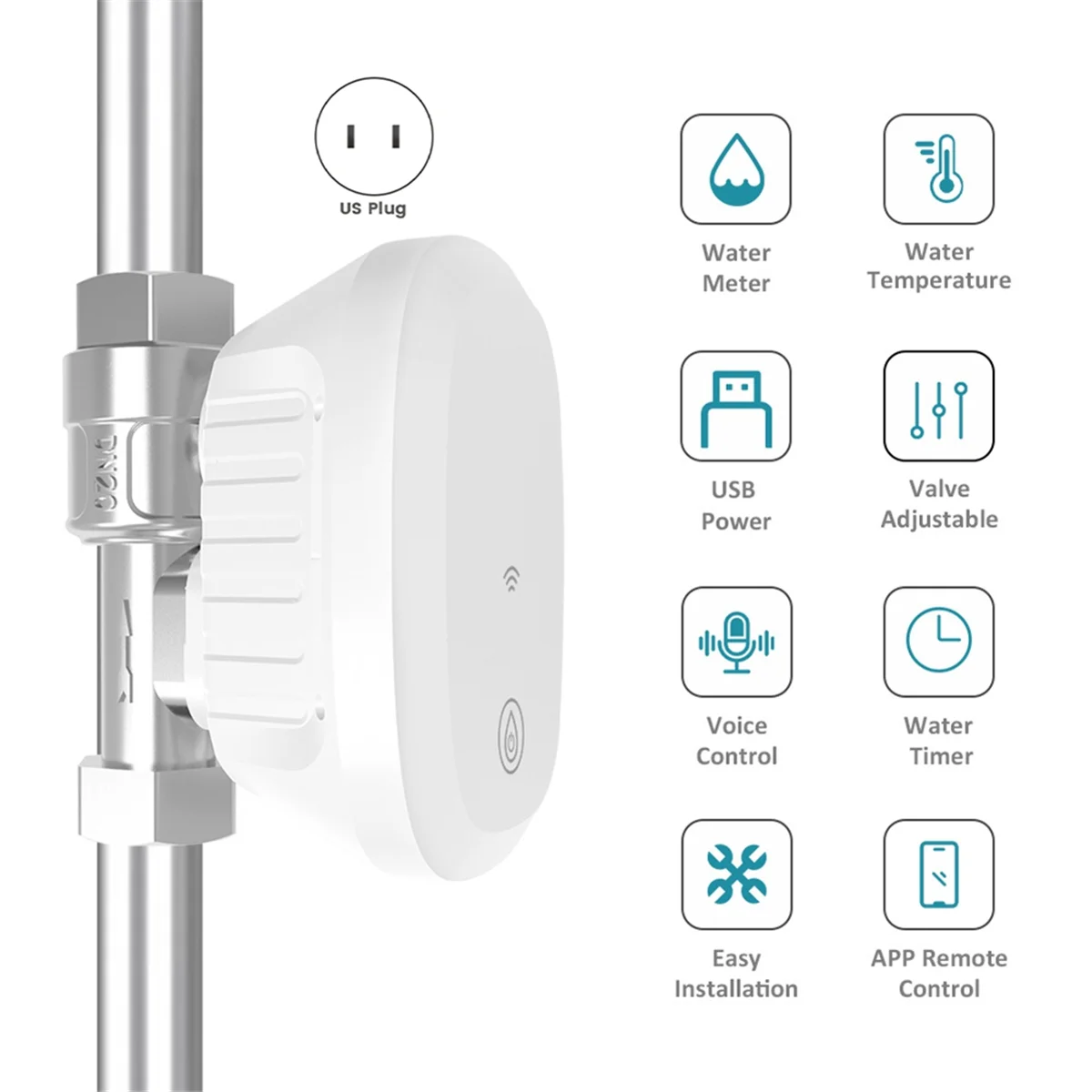 

CLCUV Tuya Smart WiFi Water Valve Water Meter Water Flow Rate Water Temperature Display Controller Smart APP Control US PLUG