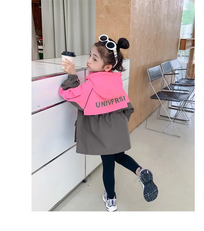 Girls Trends Autumn Jackets Kids 2024 New Fashion Spring Outerwear Children Casual Trench Coats Teenager Hooded Clothing