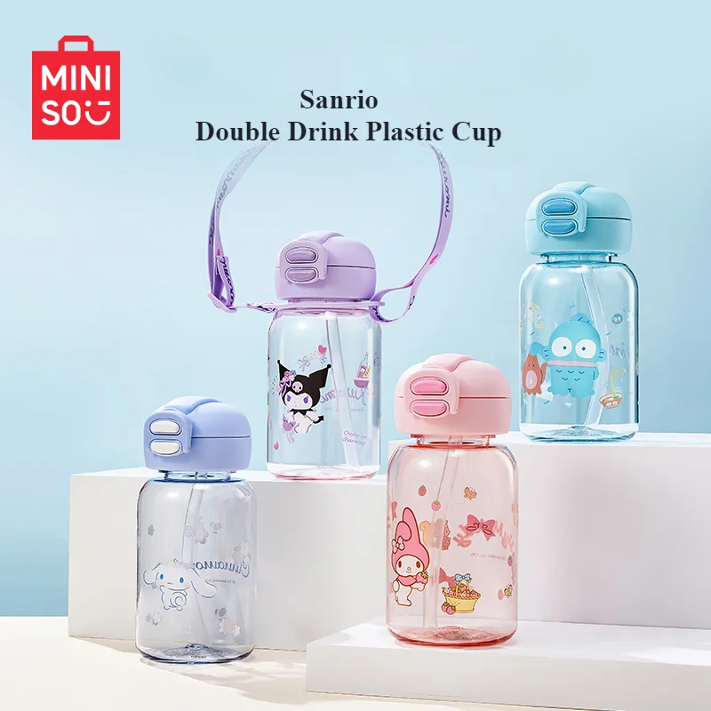 

Miniso Sanrio Double Drink Plastic Cup Portable Strap Large Capacity Water Cup Kuromi My Melody Children's Toy Birthday Gift