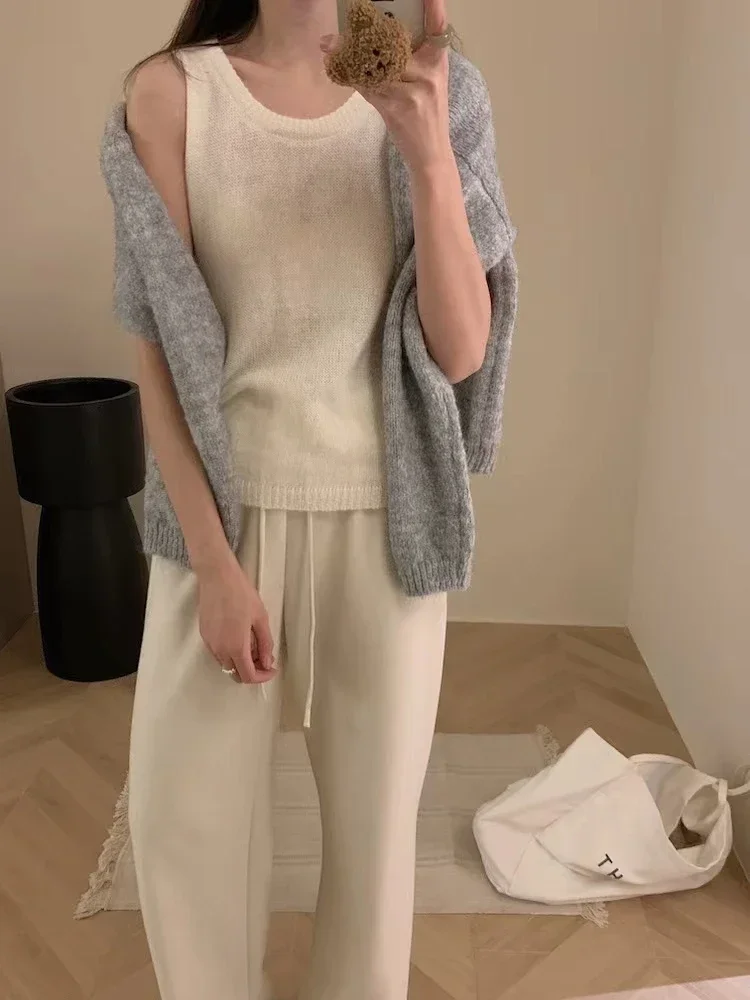 Loose V-neck Slimming Sweater Women Two-piece Set 2024 Autumn Winter Versatile Fashion Knit Pullovers Vest Set