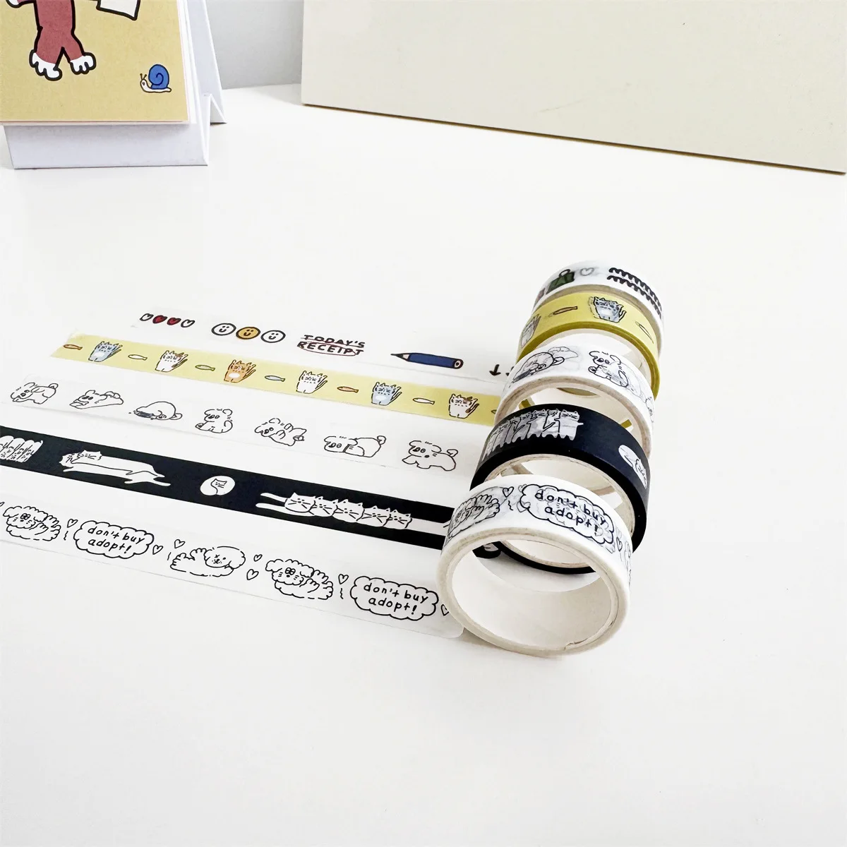 

5 Meter Korean Ins Washi Tape Cute Puppy Kitten Sketch Design Decorative Masking Tape for Planner Craft