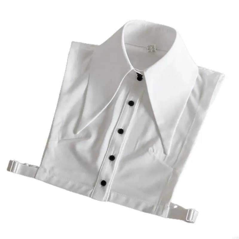49MB Women Vintage Wide Lapel White False Fake Collar Button Down Detachable Half Top Blouse Adjustable Decorative Dickey