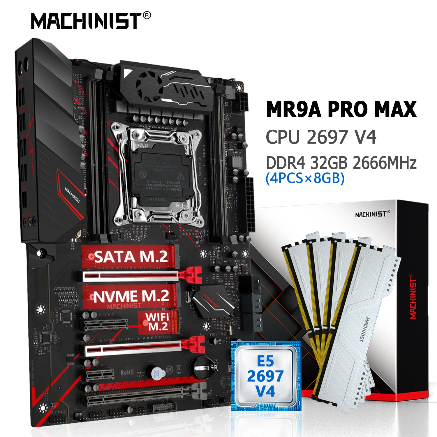 

MACHINIST X99 комплект материнской платы Xeon E5 2697 V4 процессор LGA 2011-3 ЦП 32 Гб DDR4 ОЗУ 2666 МГц память NVME M.2 MR9A PRO MAX