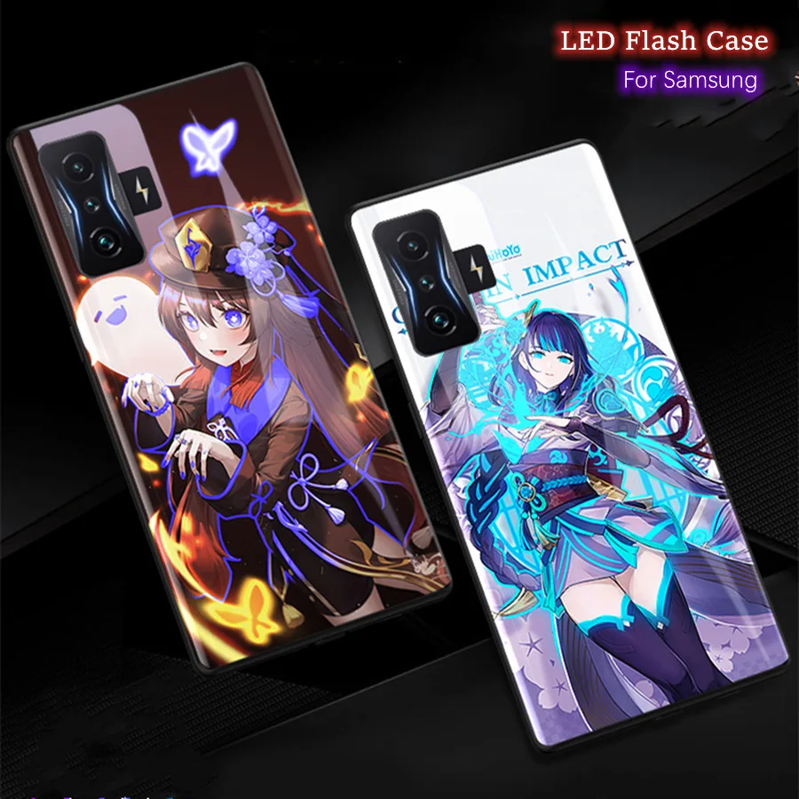 Anime Genshin Impact Flash Case, LED Light Funda Coques,For Samsung S21, S22 S23 S24 Ultra, A52, A53, A13, S20 FE, S20, Note 20