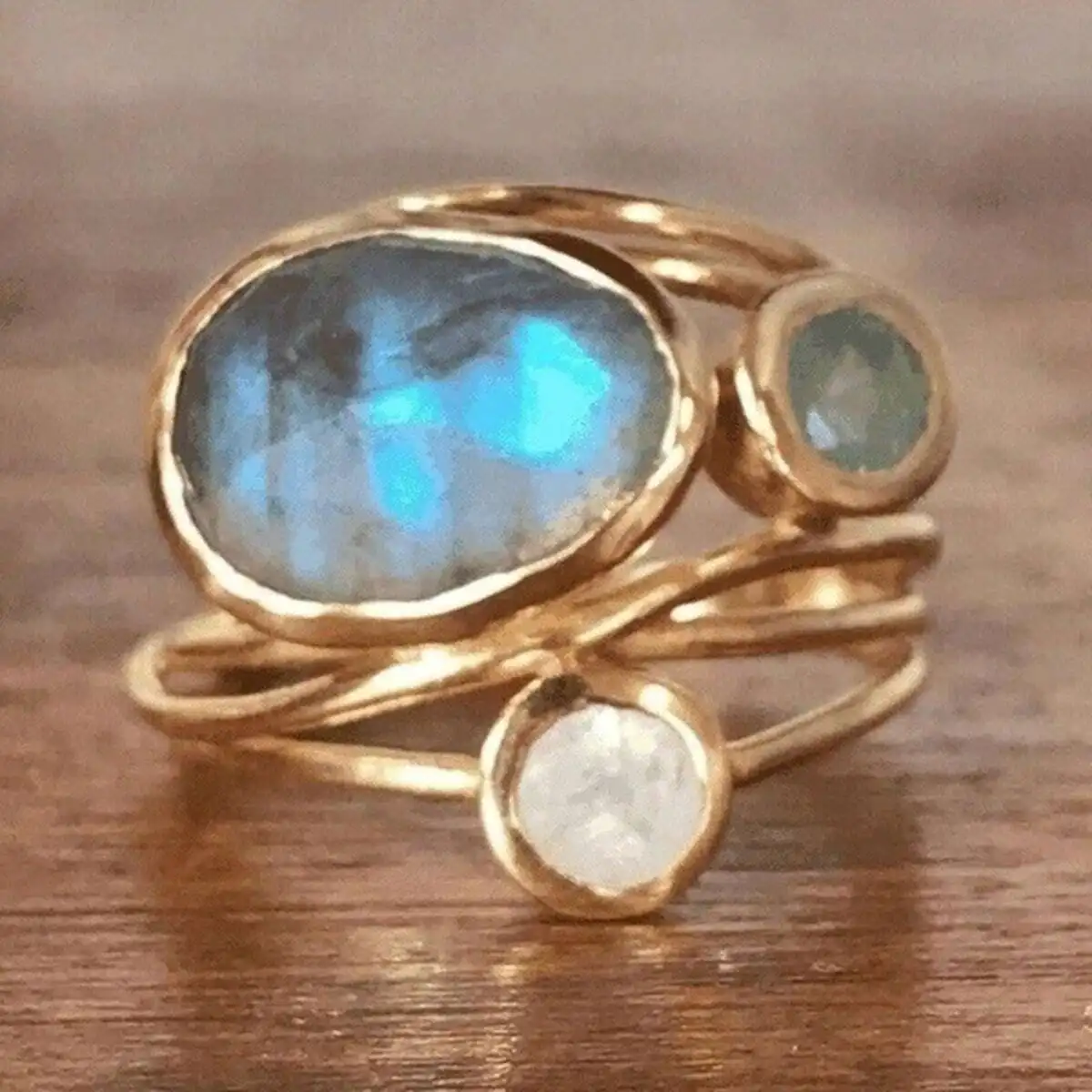 

Boho Style Multi-Layer Ring with Blue Flash Stone for Women Daily Wear