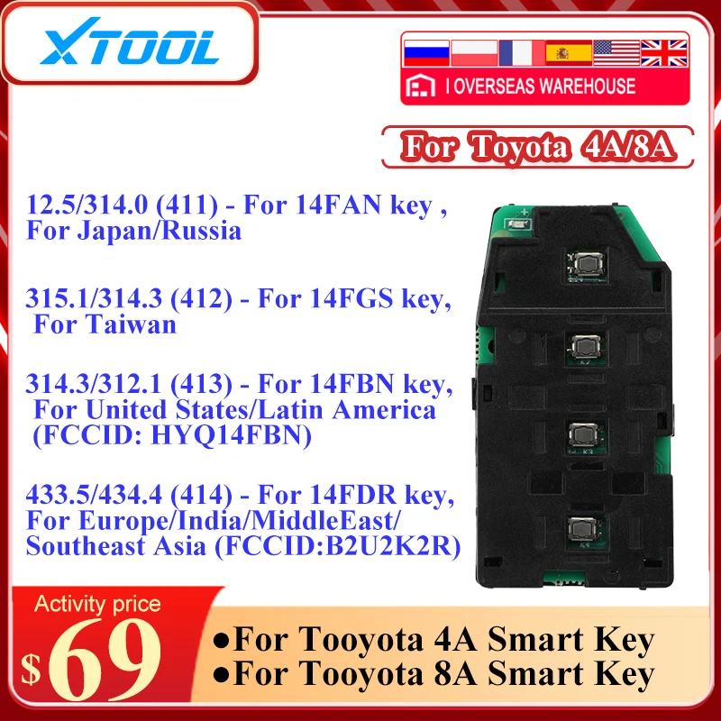 XTOOL For Toyota 8A/4A Smart Key Programming Without Casing Auto Key Coding fpr Toyota 4A