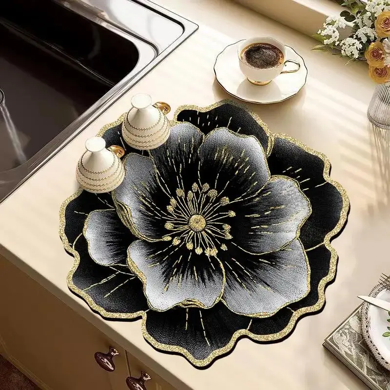 

Night Floral Diatom Mud Coaster Absorbent Anti Slip Mat Luxury 5D Creative Vase Pad Tea Table Decor