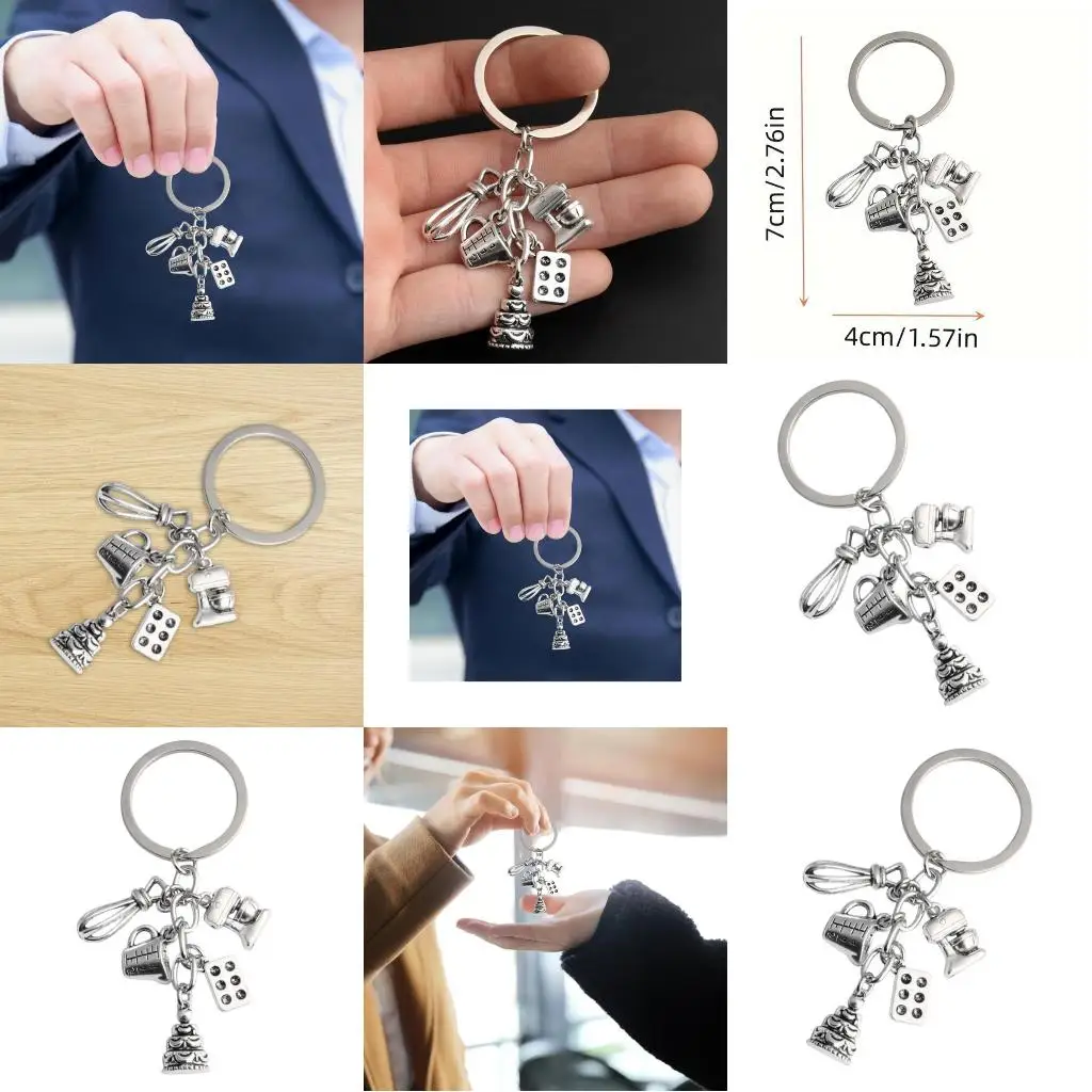  Culinarys Themed Alloy Keychain Featuring Small Baking Tool and Dessert Mold