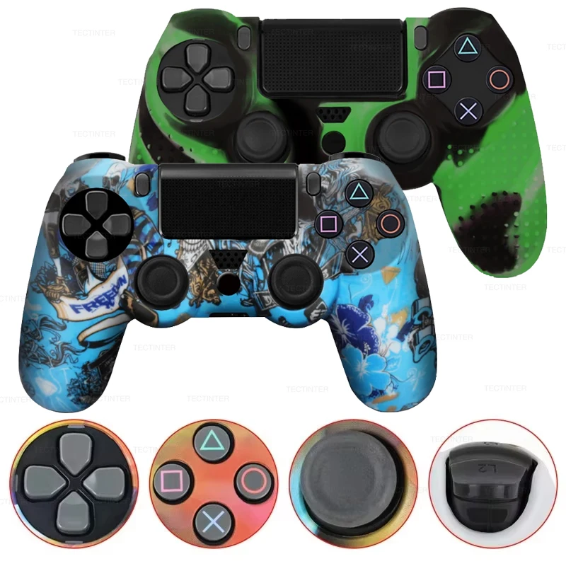Silicone Case For Sony playstation 4 Controller Rubber Protective  Cover For PS4 Gamepads joystick with 2 thumbsticks Grips Caps