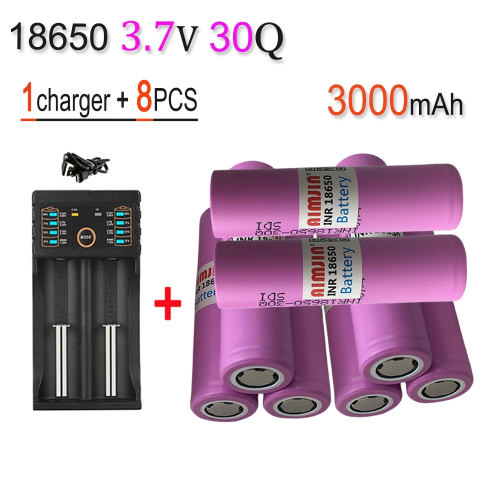 

18650 30Q 3.7V 3000mAh Rechargeable Battery With USB Charger, Suitable For Our 18650 Toys, Tools, Flashlight Batteries, Etc