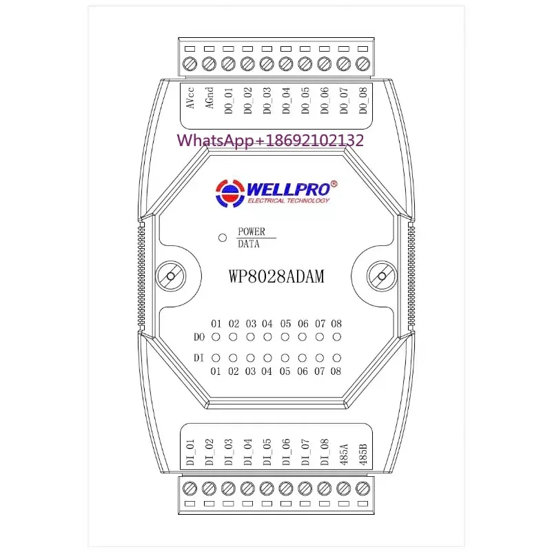 WP8028ADAM Digital Input/Output Module Isolation Type 8DI/8DO RS485 MODBUS Communication
