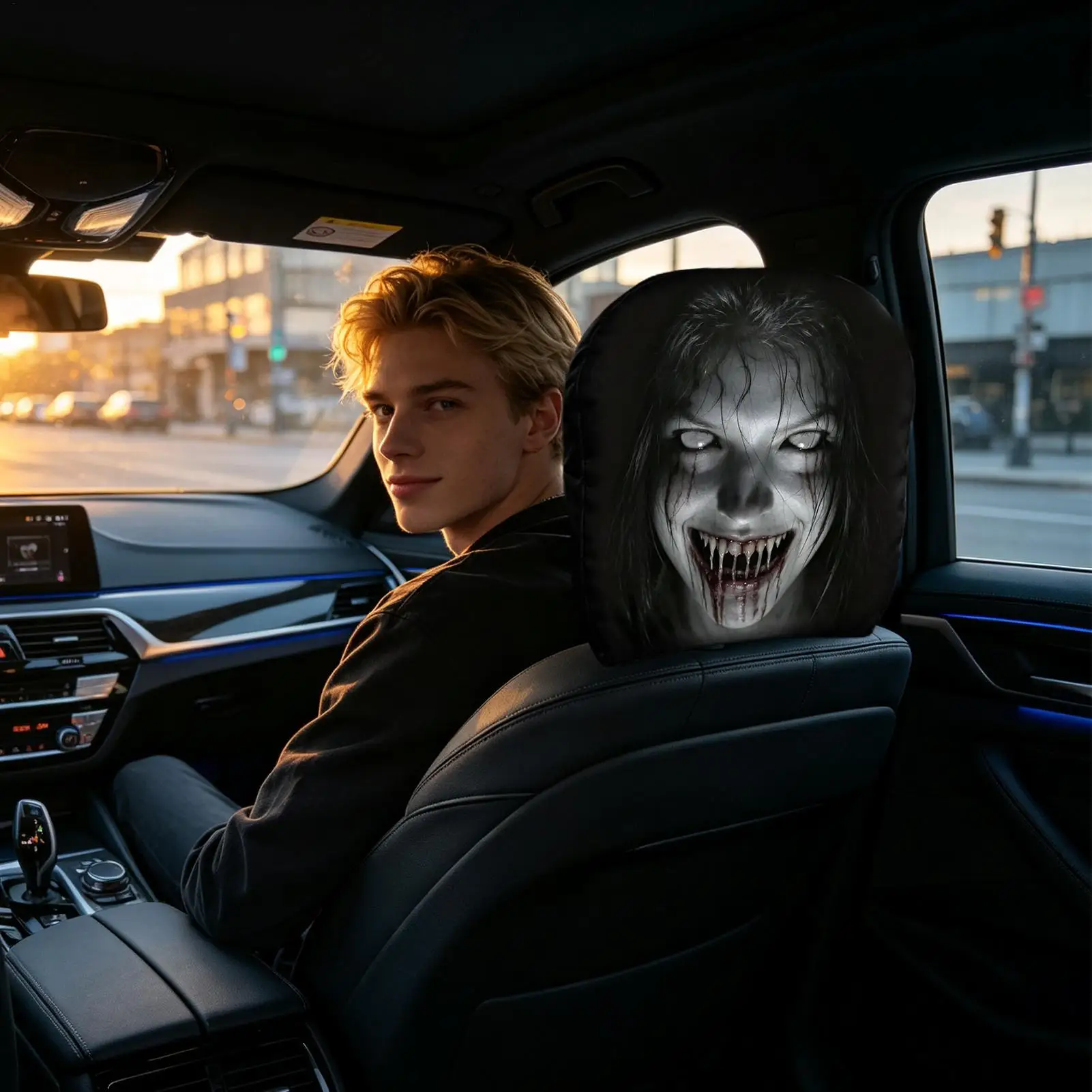 Ghost Headrest Covers For Car Breathable Halloween Spooky 2 Pieces Funny Car Headrest Covers For SUV RV Truck Sedan Long Drives