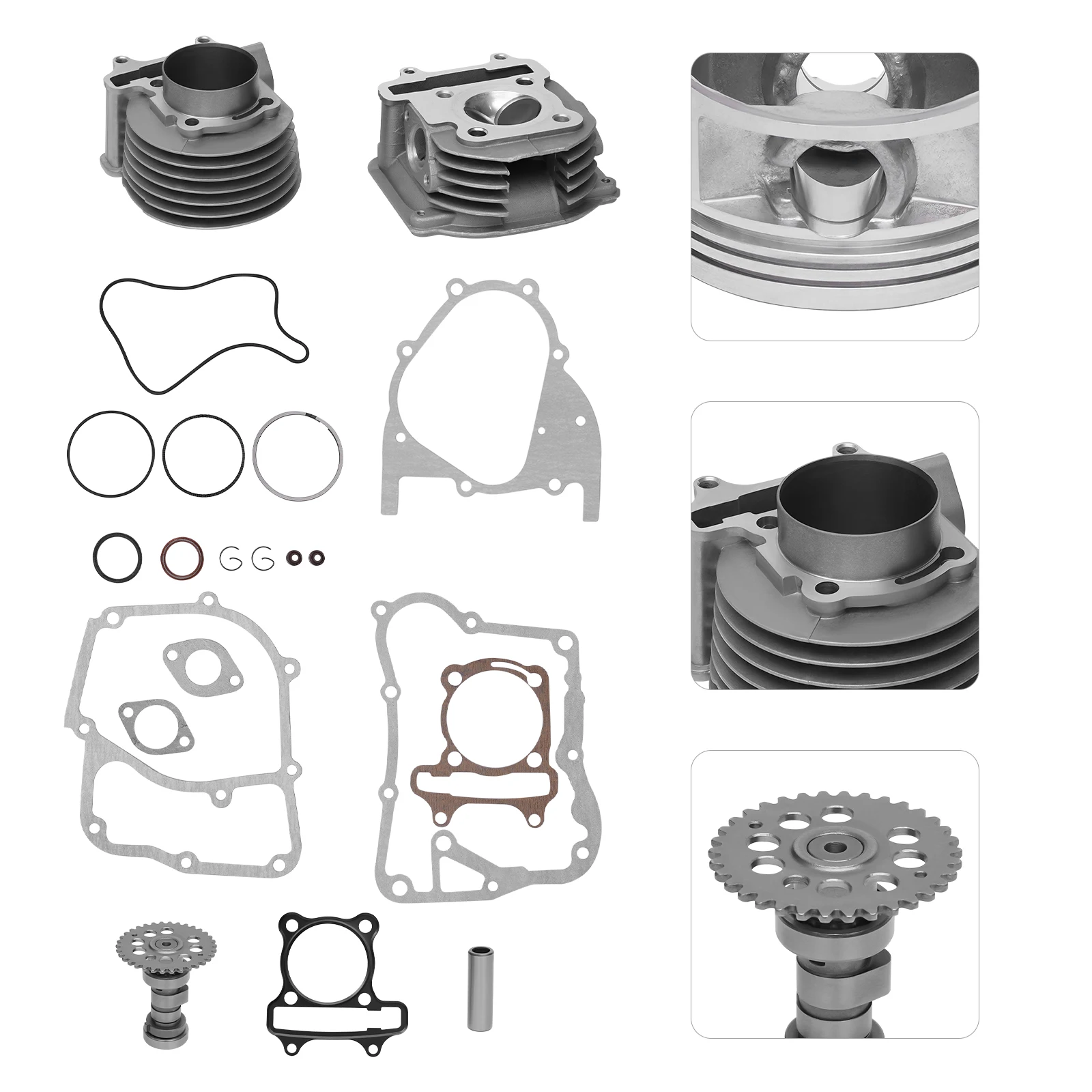 61 มม.เพลาลูกเบี้ยวหัวลูกสูบปะเก็นชุด 170cc Big Bore กระบอกลูกสูบปะเก็นชุดสําหรับ Scoote ATV Quad 170CC