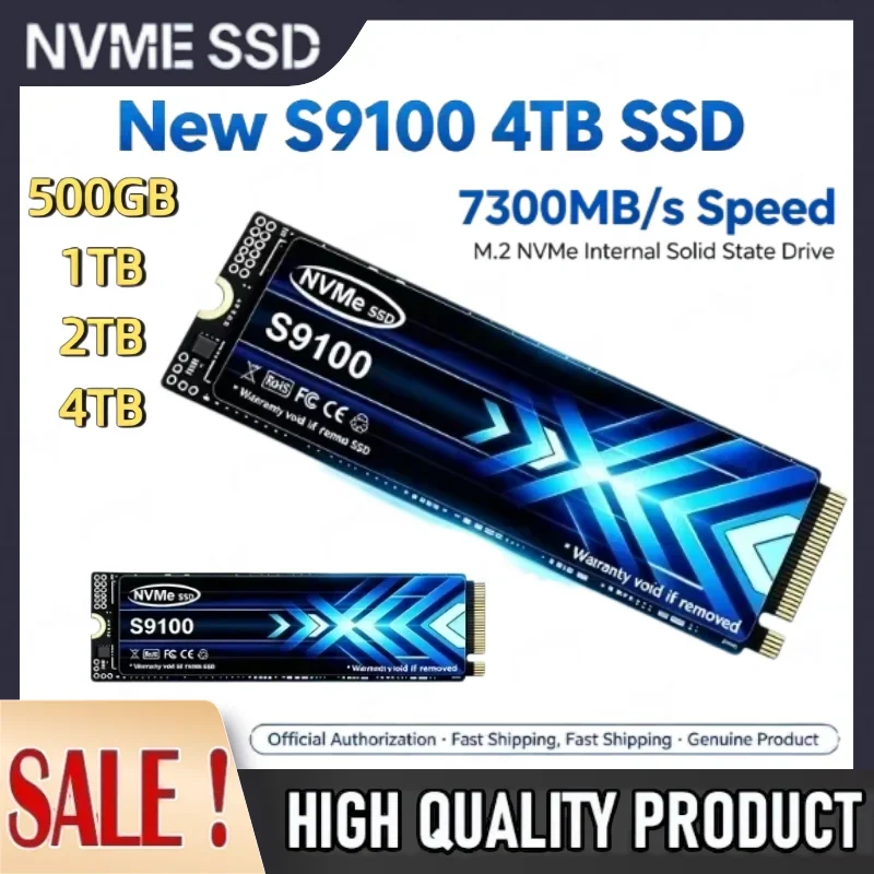 New S9100 M.2 NVMe SSD PCIe Gen4.0 X4 TLC 3D NAND 1TB 2TB 4TB 2280 Internal Gaming Solid State Drive for PS5 PC Laptop 7300MB/s