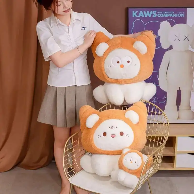 Almohada de felpa de pan Croissant de gato Kawaii, muñeco de peluche de comida bonita, oso Croissant divertido y suave, juguete para regalo de animales de peluche