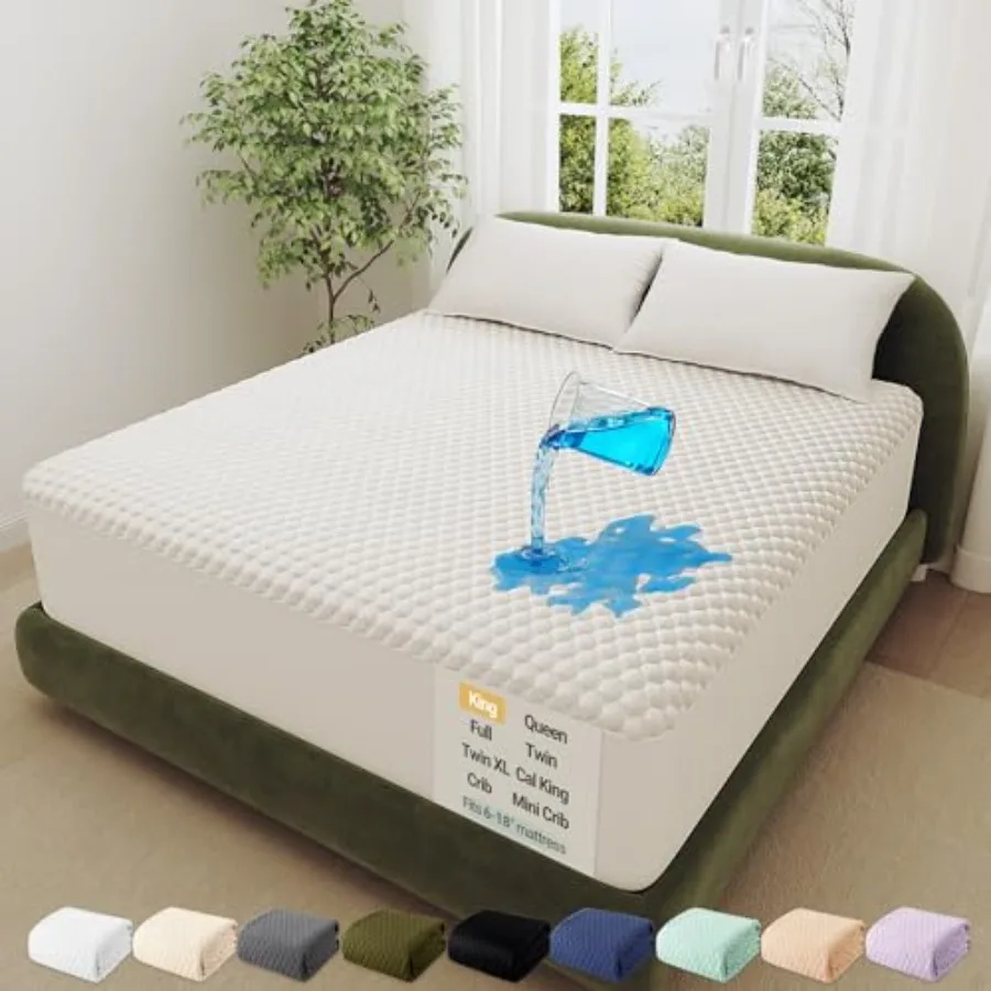

100% Waterproof Mattress Protector, Size Mattress Soft Pad, Pet Hair and Bedwetting Resistant, Cooling Breathable Fitted Sheets