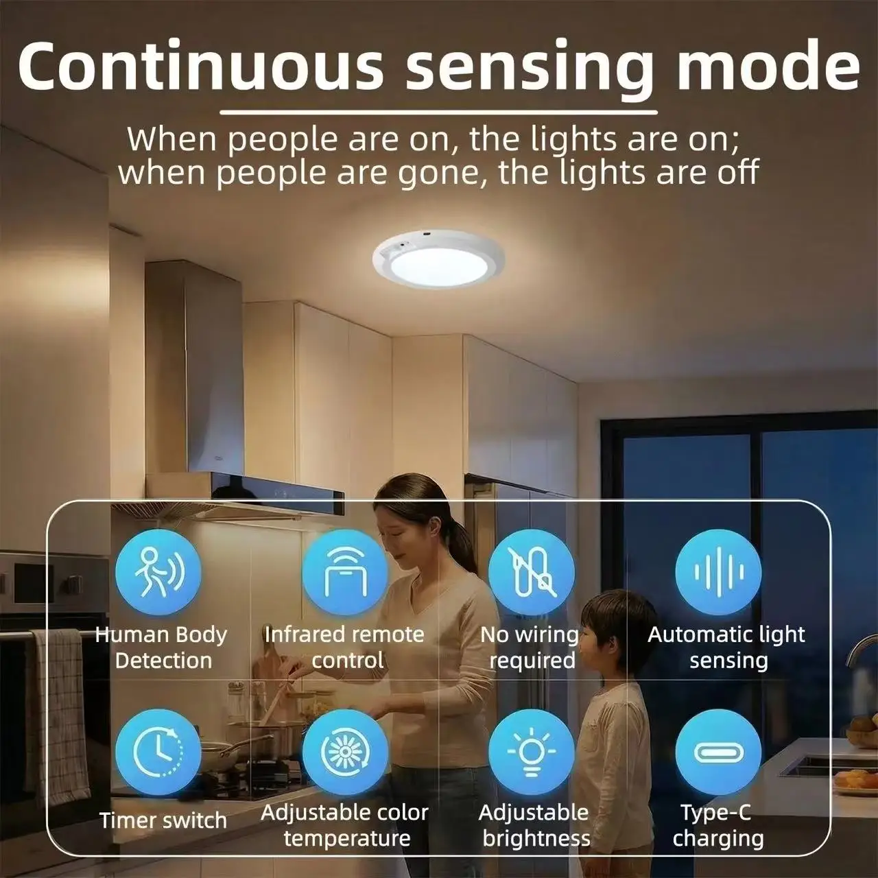 Motion Sensor Ceiling Light USB Type-C Rechargeable Magnetic Lamp Wireless Wall Lamp Remote LED Night Light For Kitchen Coatroom image 3