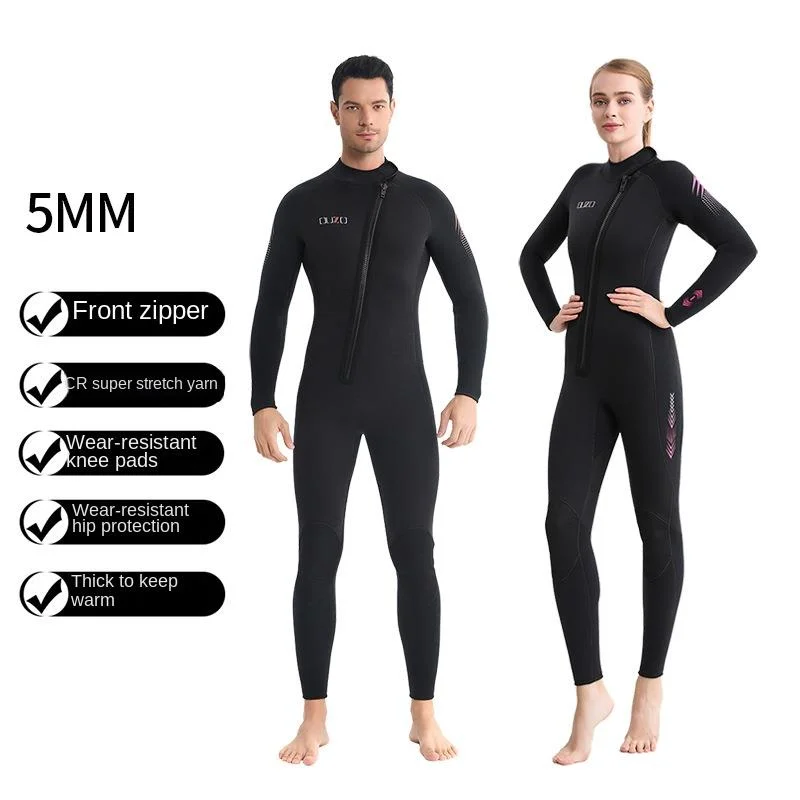 Winter Men Women Long Sleeve 5MM Neoprene Wetsuit Front Zipper Diving Suit Surfing Snorkeling Scuba Spearfishing Swimsuit