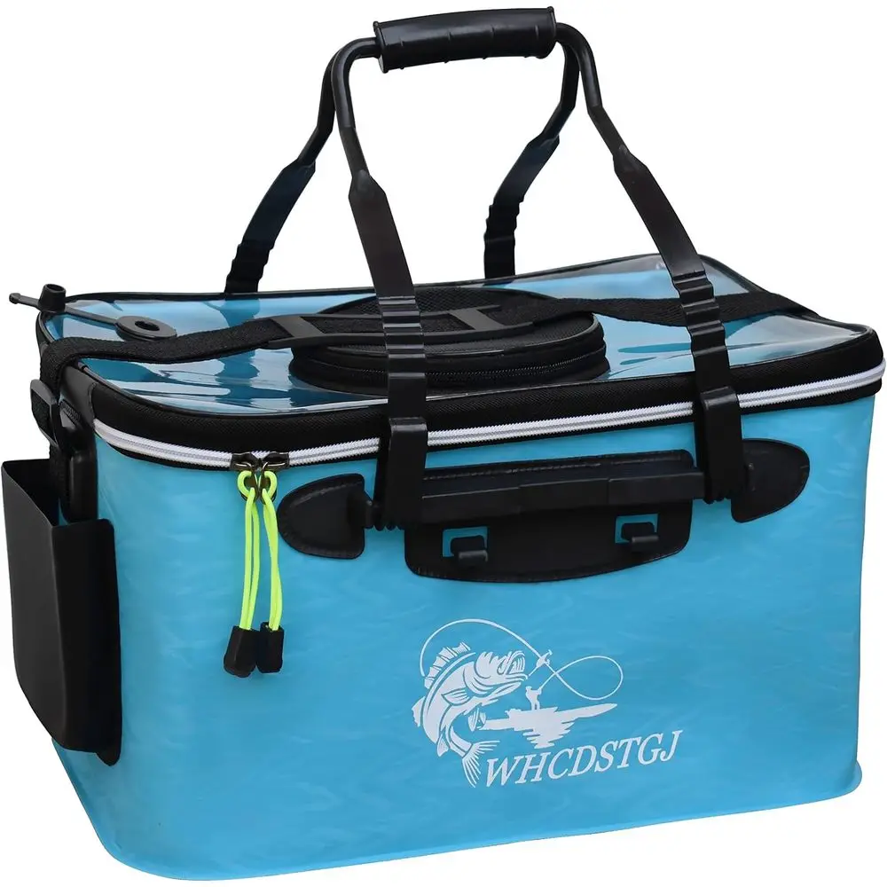 

Portable 4-Gallon Blue Fishing Bucket with Transparent Lid and Live Fish Storage